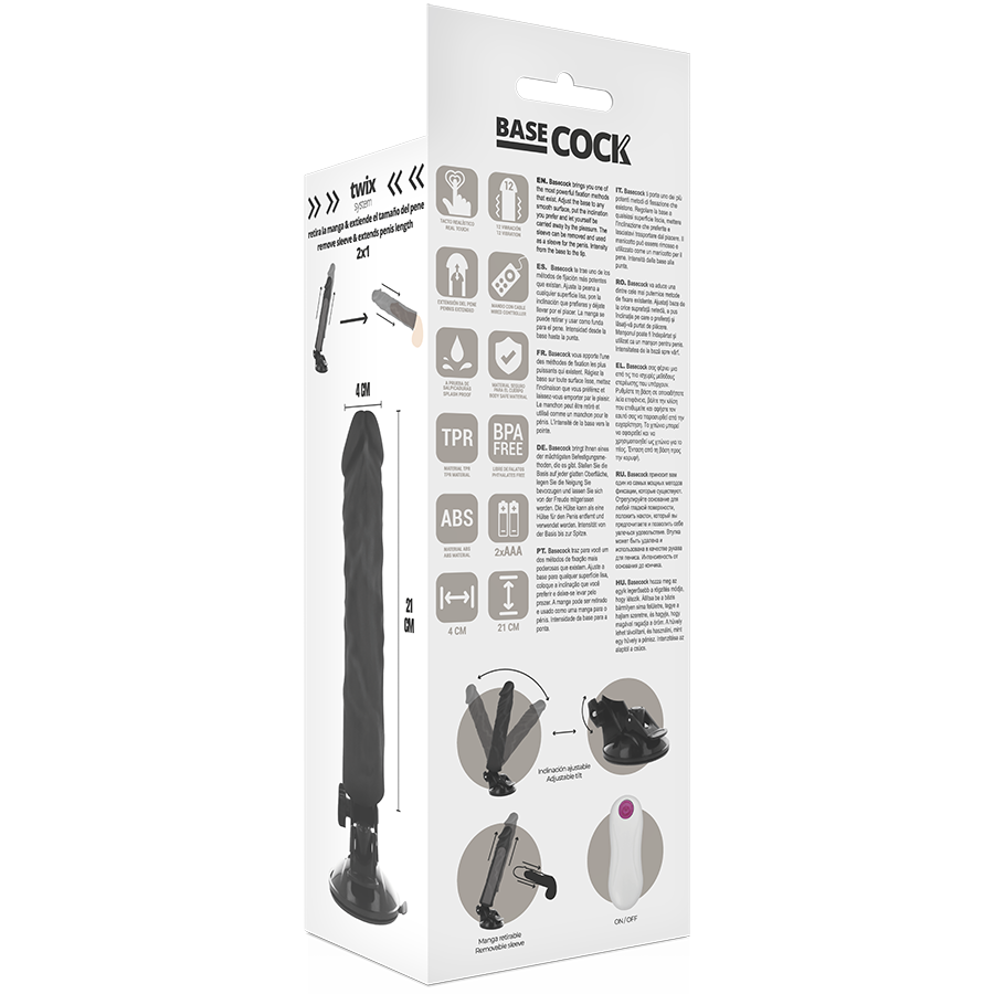 BASECOCK - VIBRATEUR RÉALISTE TÉLÉCOMMANDE NOIR 21 CM -O- 4 CM BASECOCK
