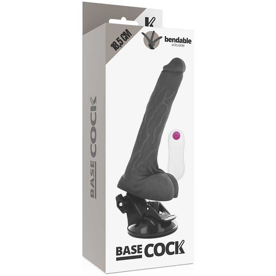 BASECOCK - VIBRATEUR ARTICULABLE TÉLÉCOMMANDE NOIR 18.5 CM -O- 4 CM BASECOCK