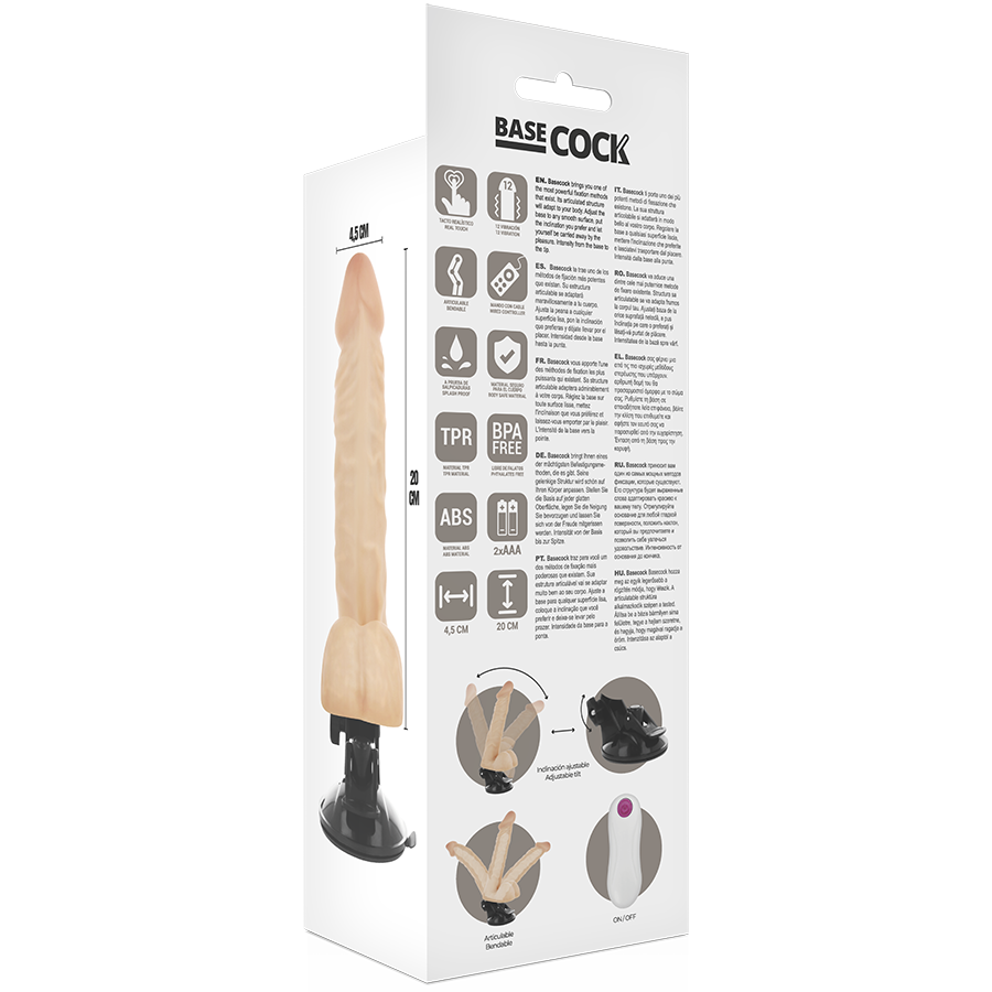 BASECOCK - VIBRATEUR ARTICULABLE TÉLÉCOMMANDE NATUREL 20 CM -O- 4.5 CM BASECOCK