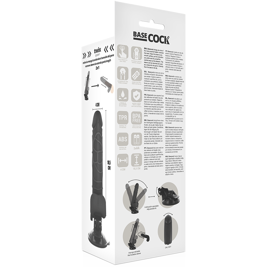 BASECOCK - VIBRATEUR RÉALISTE TÉLÉCOMMANDE NOIR 18.5 CM -O- 4CM BASECOCK