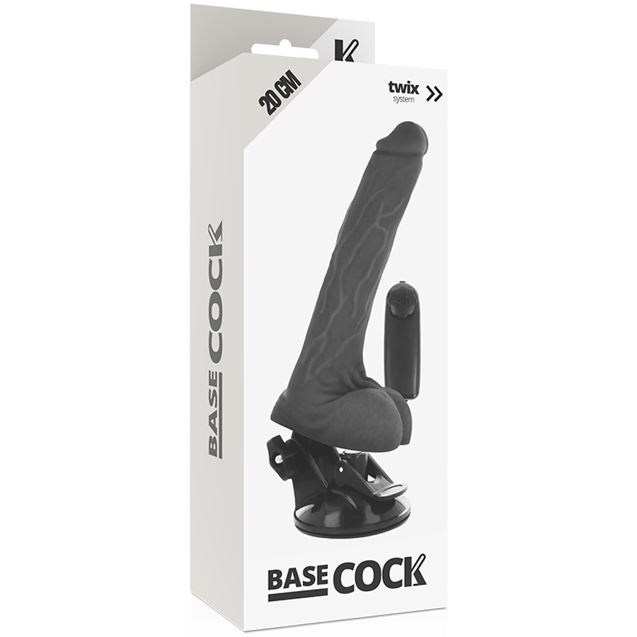BASECOCK - VIBRATEUR RÉALISTE NOIR TÉLÉCOMMANDE AVEC TESTICULES 20 CM -O- 4 CM BASECOCK