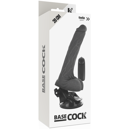 BASECOCK - VIBRATEUR RÉALISTE NOIR TÉLÉCOMMANDE AVEC TESTICULES 20 CM -O- 4 CM BASECOCK