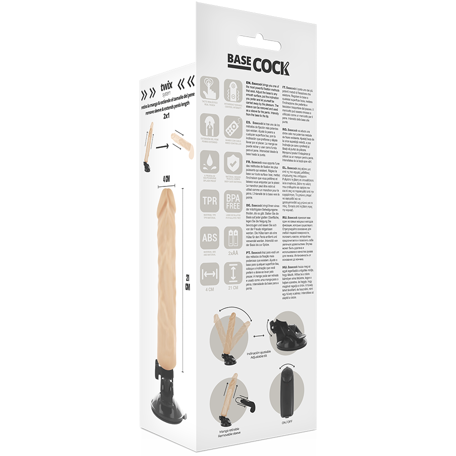 BASECOCK - VIBRATEUR RÉALISTE TÉLÉCOMMANDE NATUREL 21 CM -O- 4 CM BASECOCK