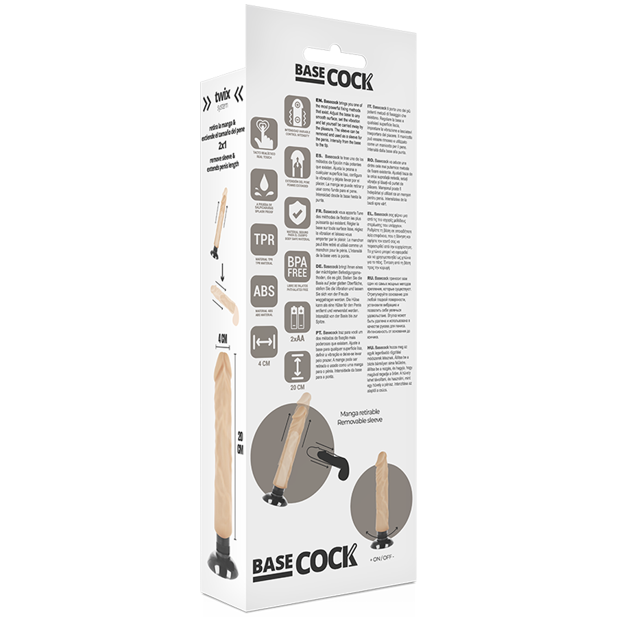 BASECOCK - VIBRATEUR RÉALISTE 2-1 NATUREL 20 CM -O- 4 CM BASECOCK