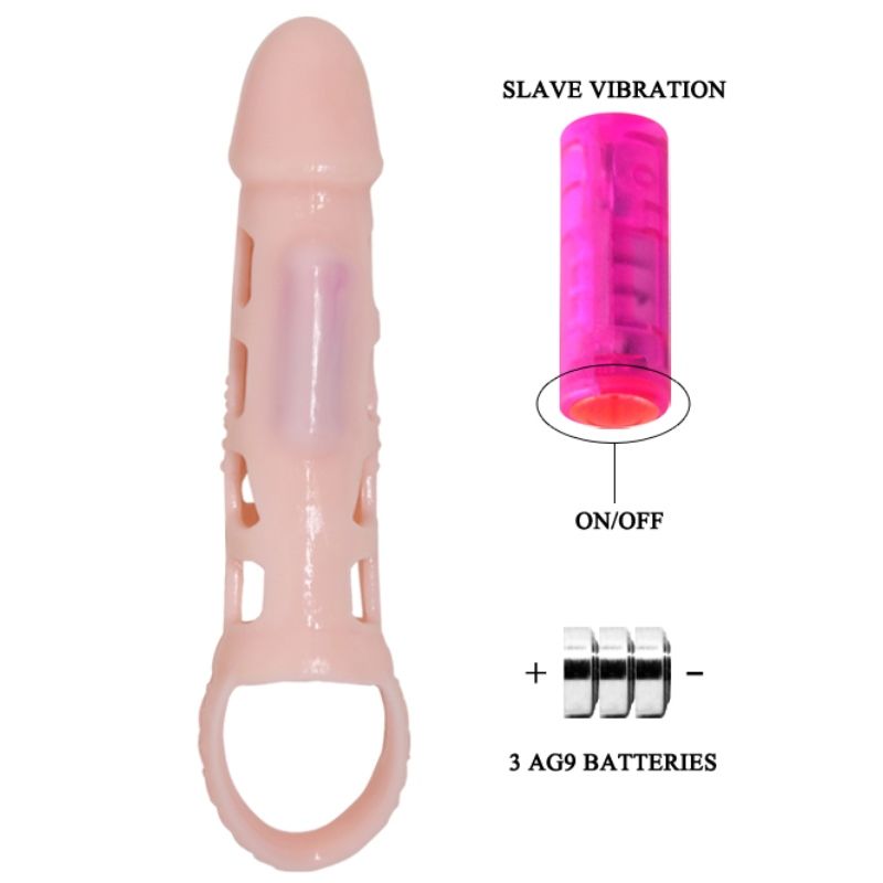BAILE - COUVERTURE DEXTENSION DE PÉNIS AVEC VIBRATION ET SANGLE NATURELLE 13,5 CM BAILE FOR HIM