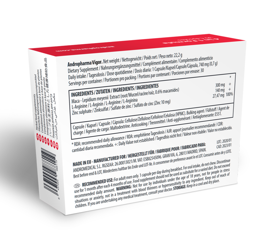 ANDROPHARMA VIGOR - SUPPLÉMENT AMÉLIORATION DE LA LIBIDO ANDRO MEDICAL