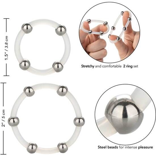 CALEXOTICS - ENSEMBLE DE BAGUES EN SILICONE PERLÉES EN ACIER CALEXOTICS