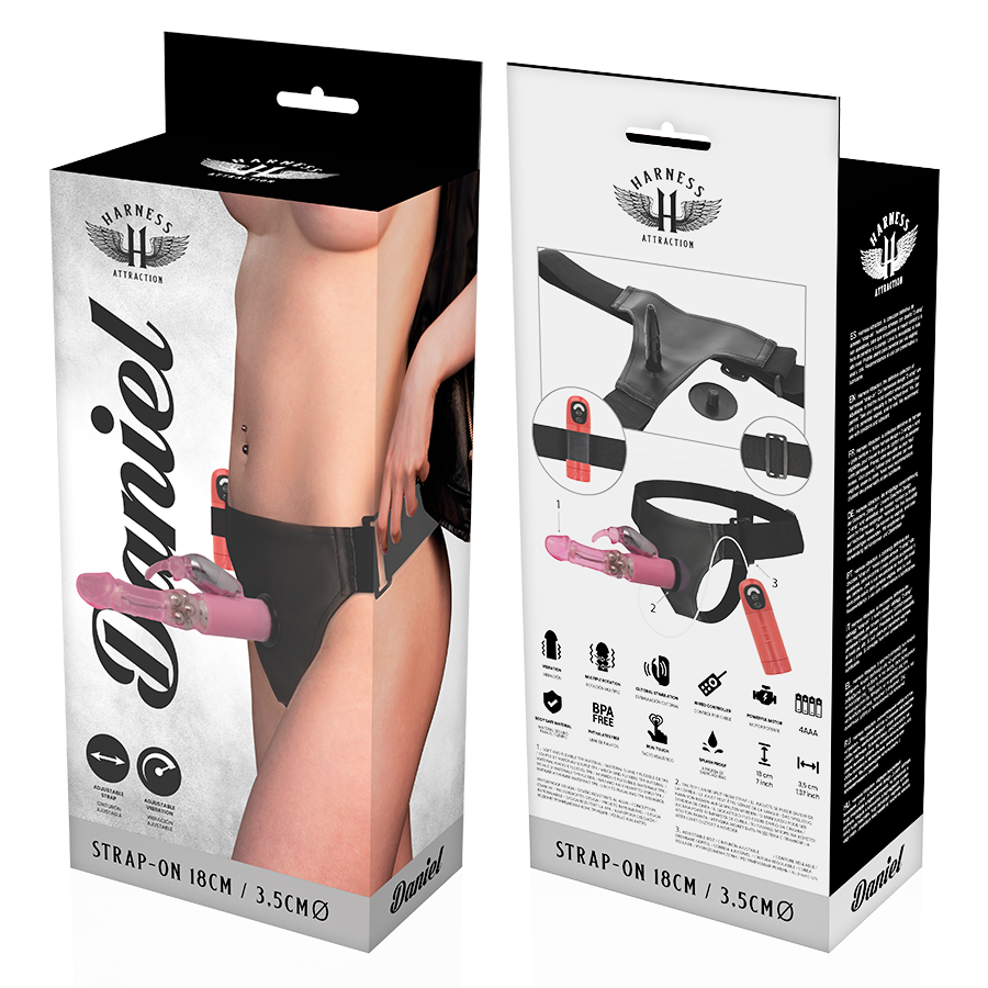HARNESS ATTRACTION - RNES DANIEL AVEC VIBRATION ET ROTATION 18 CM -O- 3.5 CM HARNESS ATTRACTION