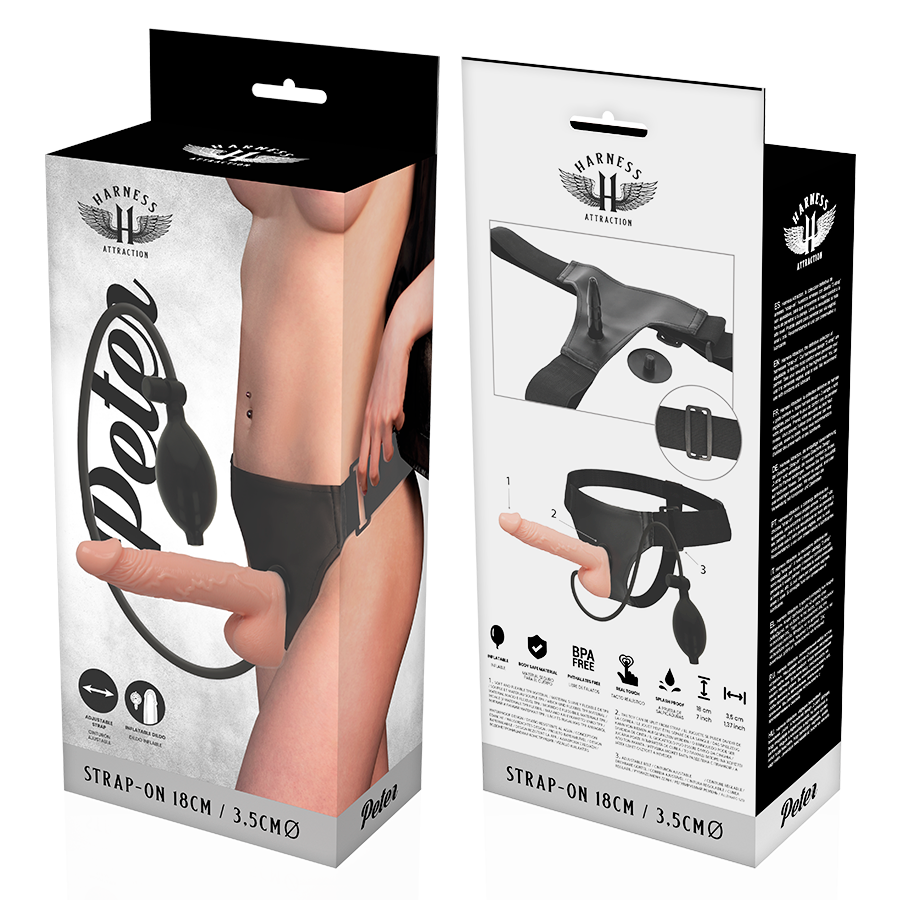 HARNESS ATTRACTION - RNES PETER AVEC PÉNIS GONFLABLE 18 CM -O- 3.5 CM HARNESS ATTRACTION