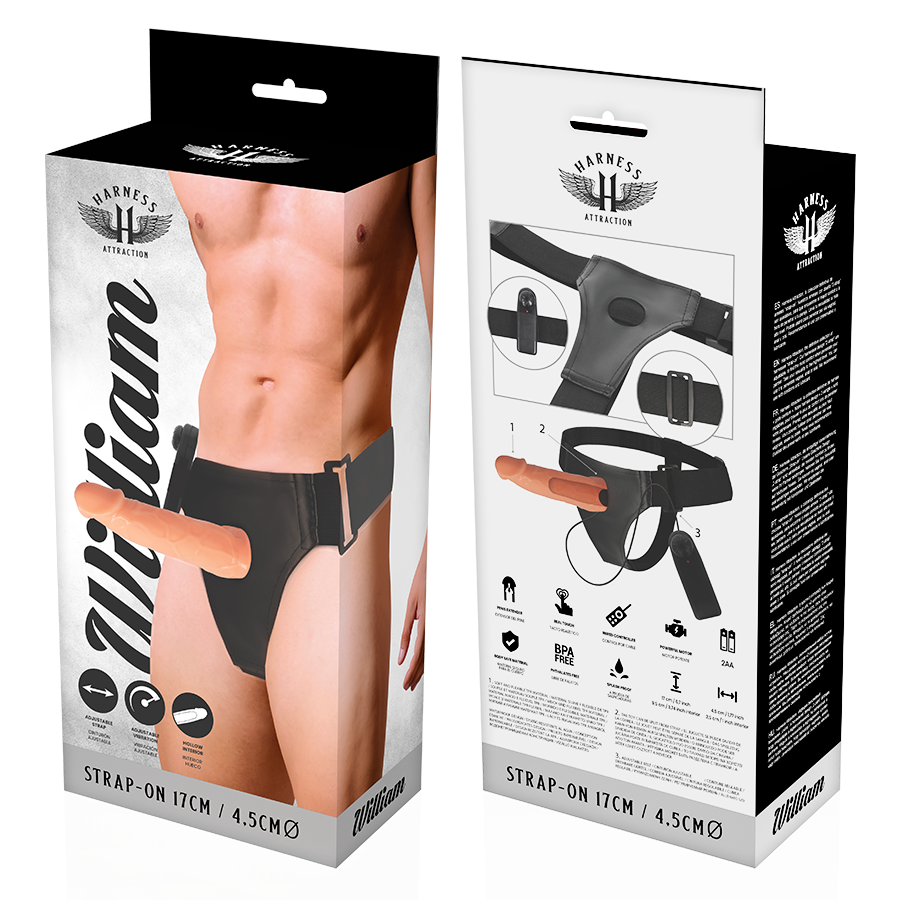 HARNESS ATTRACTION - WILLIAN HOLLOW RNES AVEC VIBRATEUR 17 CM -O- 4.5 CM HARNESS ATTRACTION