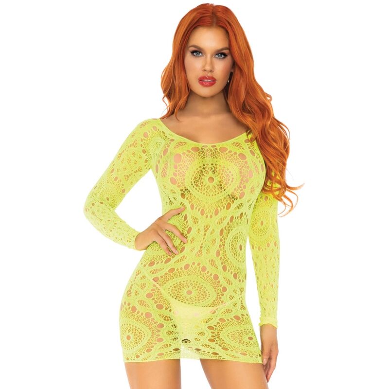 LEG AVENUE - MINI ROBE EN DENTELLE CROCHET  MANCHES LONGUES NÉON TAILLE UNIQUE LEG AVENUE DRESSES