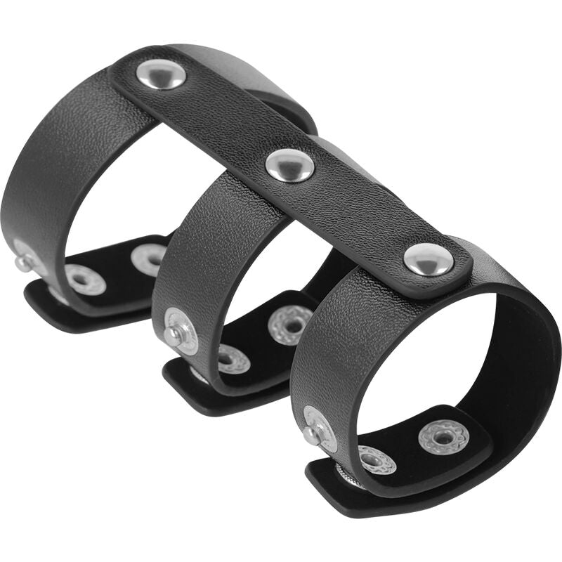 DARKNESS - DOUBLE ANNEAU DE PÉNIS ET TESTICULES EN CUIR RÉGLABLE DARKNESS BONDAGE