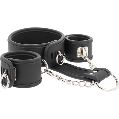 FETISH SUBMISSIVE - COLLIER ET MENOTTES EN CUIR VÉGAN AVEC DOUBLURE EN NOPRÈNE FETISH SUBMISSIVE BONDAGE