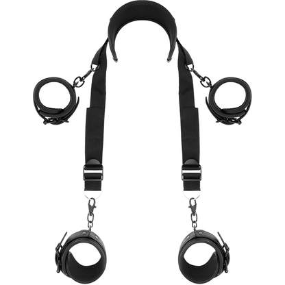 FETISH SUBMISSIVE - POSITION MAÎTRE AVEC 4 MENOTTES DOUBLÉES DE NOPRÈNE FETISH SUBMISSIVE BONDAGE